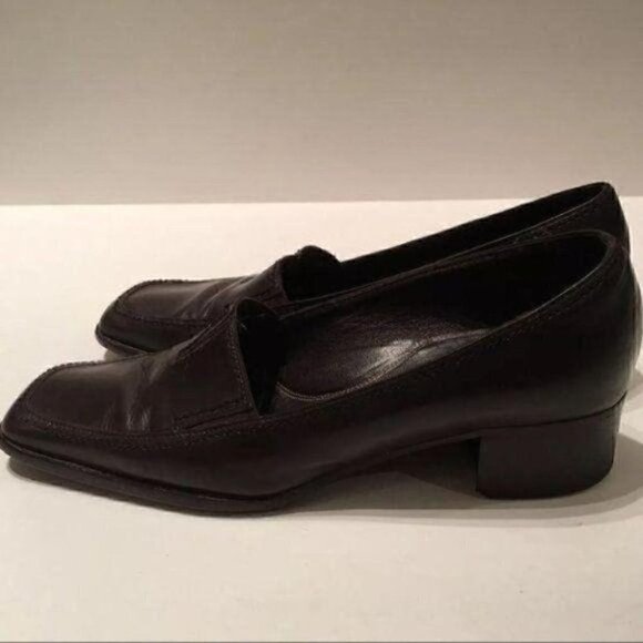 Sesto Meucci Womens Heels size 7 Brown Italian Leather square toe vintage 90s - Picture 2 of 7